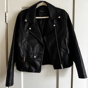 Tanning Black Faux Leather Moto Jacket Medium